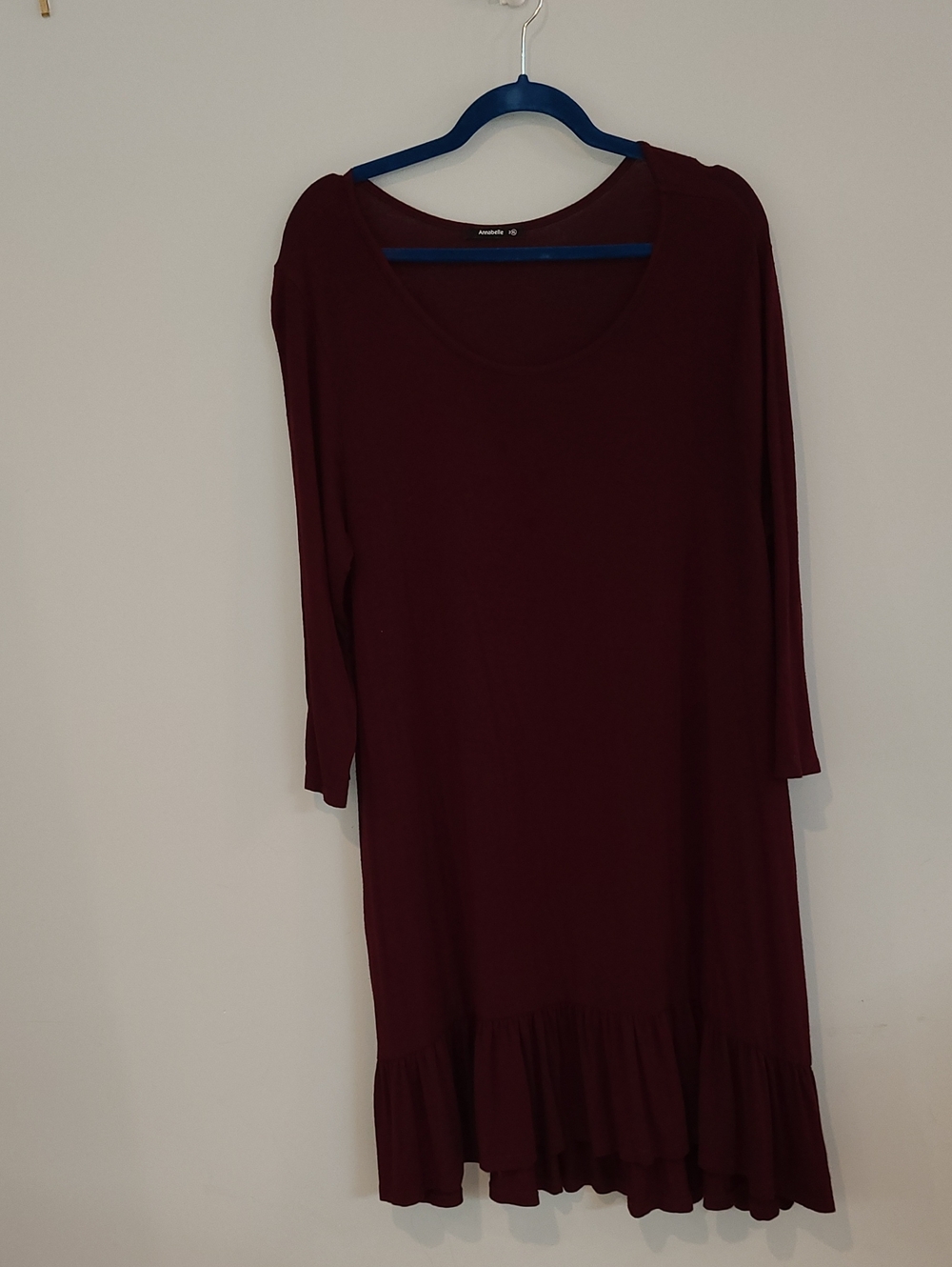 A new day Burgundy Long-Sleeve Ruffle-Hem Dress 3x